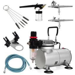 New 3 Airbrush & Compressor Kit Dual-Action Spray Air Brush 